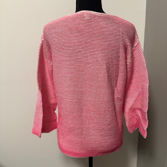 *FOXCROFT* Pink x White Striped Long Sleeve Shirt Size Small - Picture 4 of 7